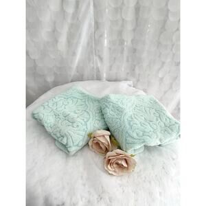 VTG 70s Hand Towels Fleur De Lis Tiffany Aqua Blue Set Of 2 USA Cotton 18 X36”